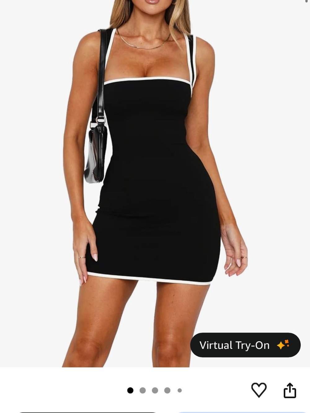 Women's Black Mini Bodycon Dress with White Trim - Picture 2 of 3
